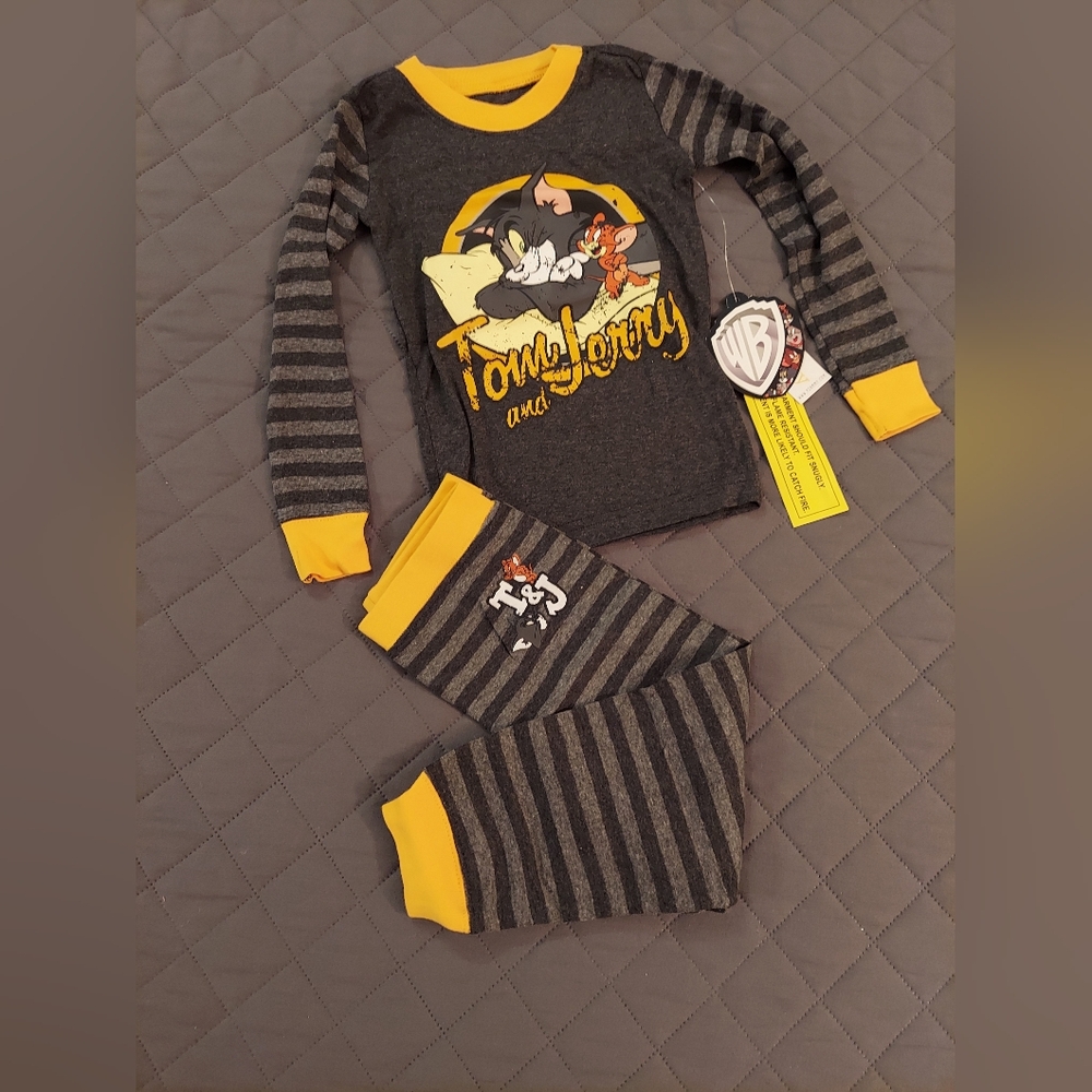 Classic Tom and Jerry Kids Pajamas - Gray and Yellow